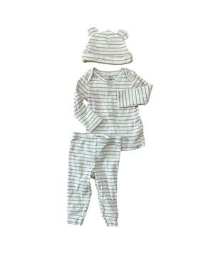 Carter's Cream and Brown Striped Pajama Set with Bear-Ear Hat
